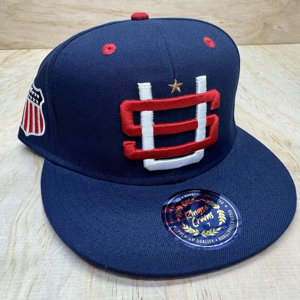 NEW USA Rings Crwns United States Country Pride Fitted Cap Hat Blue sz 7